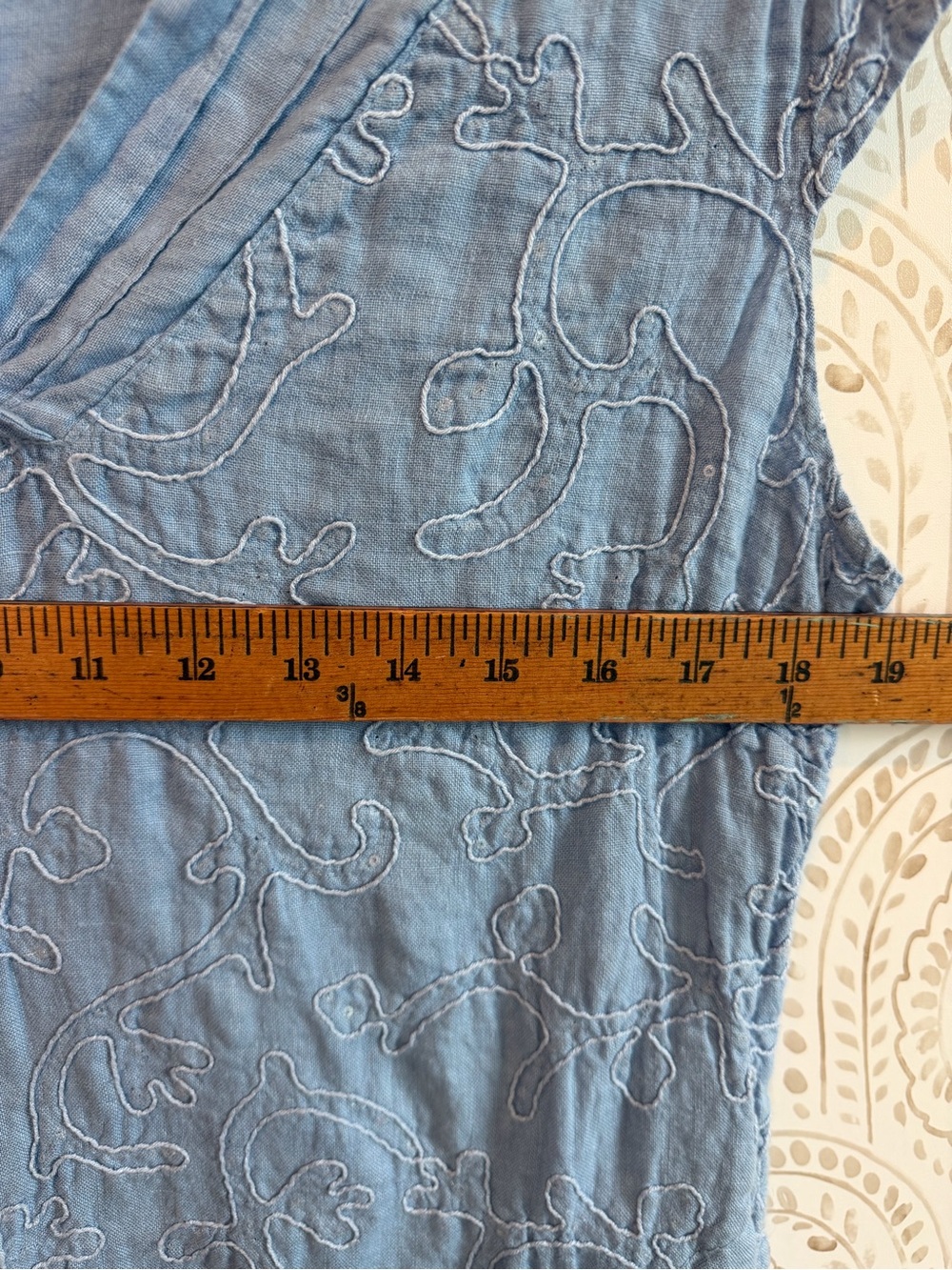 Lina Tomei Sequin & Embroidered 100% Linen Blue Dress size Large - Picture 10 of 10